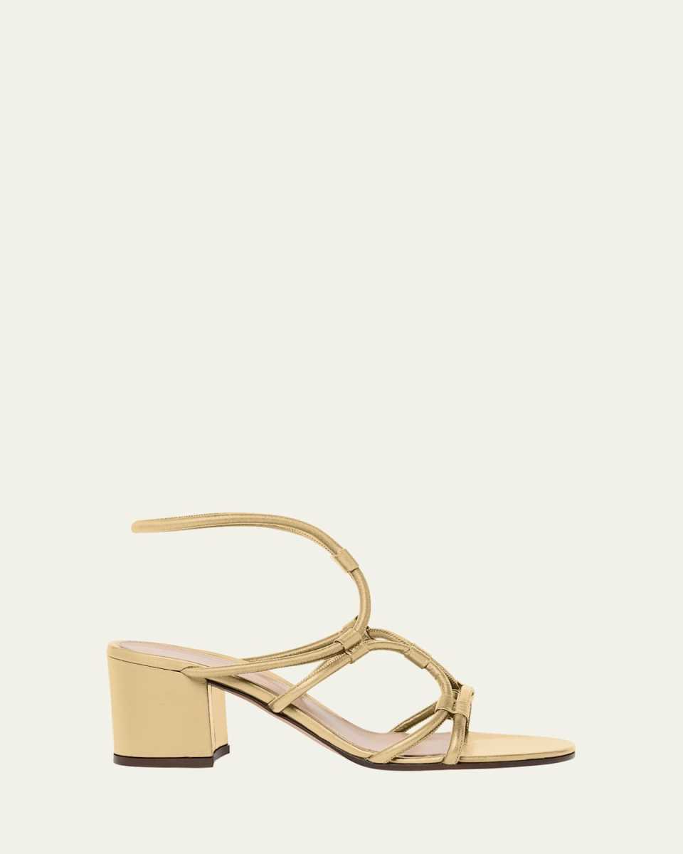 Strappy Metallic Block-Heel Sandals